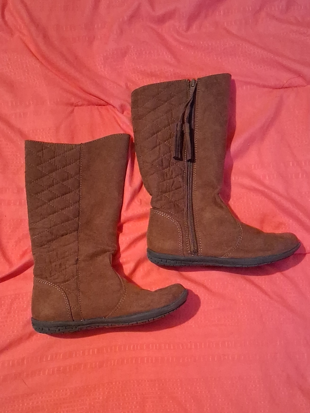 Girls' Quilted Mid-Calf Suede Boots - Brown